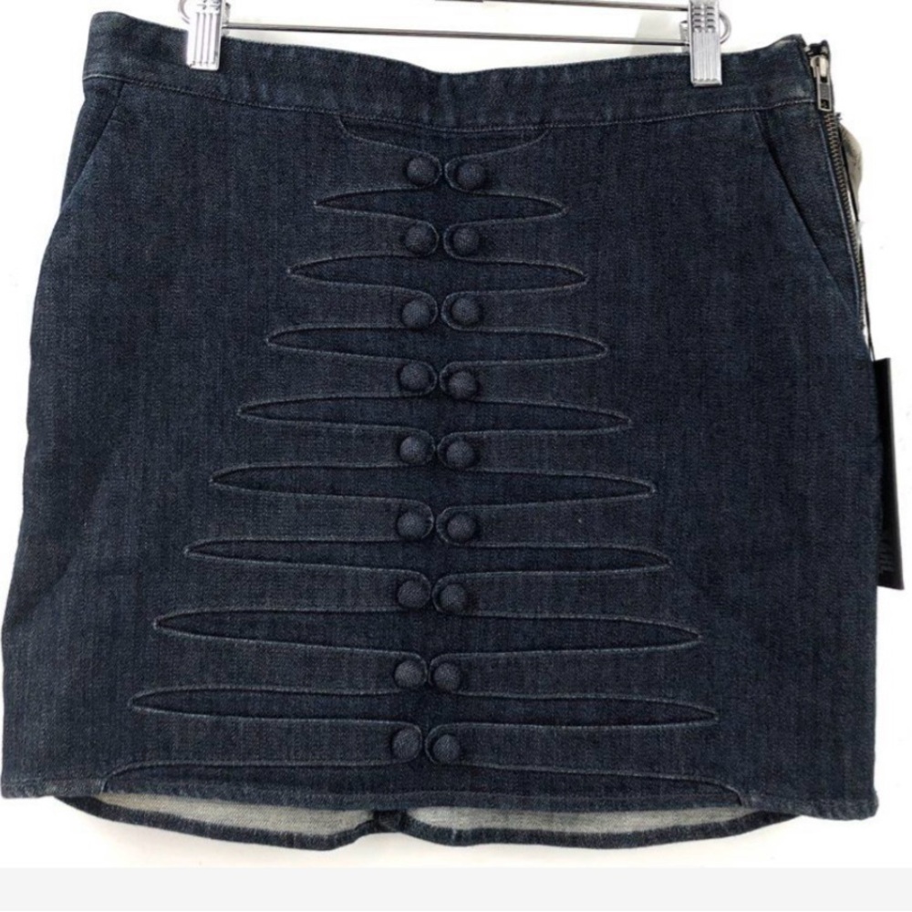 Karl Lagerfeld Blue Demin Skirt W Size 8 Covered Button Detail Neiman Marcus NWT